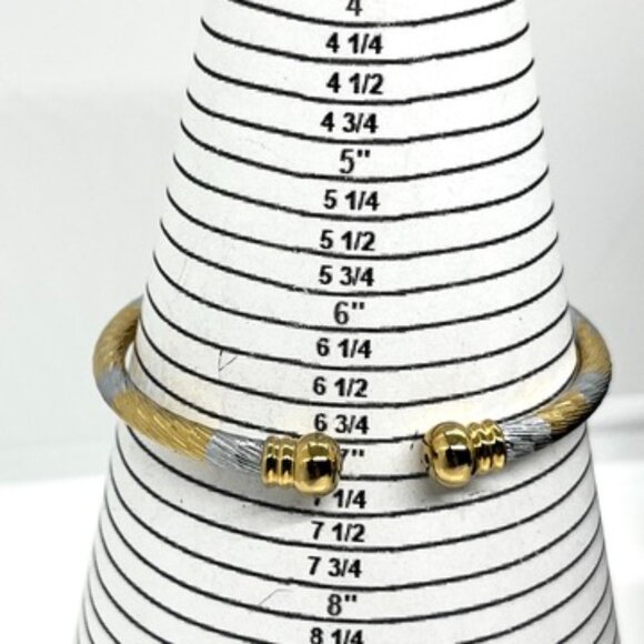 VINTAGE TWO TONE GOLD SILVER TEXTURED CUFF BRACELET RIGID BANGLE STATEMENT - Picture 9 of 10